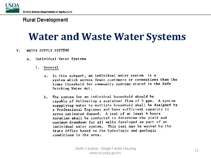 Rural Development Water and Waste Water Systems North Carolina - Single Family Housing www.