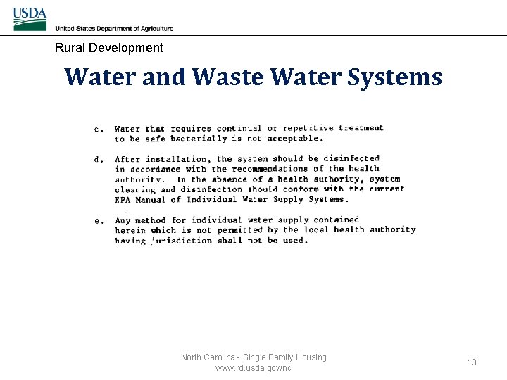 Rural Development Water and Waste Water Systems North Carolina - Single Family Housing www.