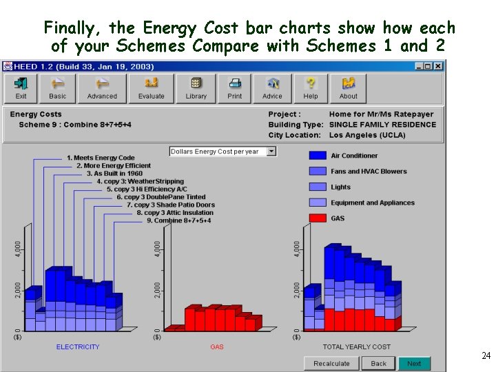 Finally, the Energy Cost bar charts show each of your Schemes Compare with Schemes