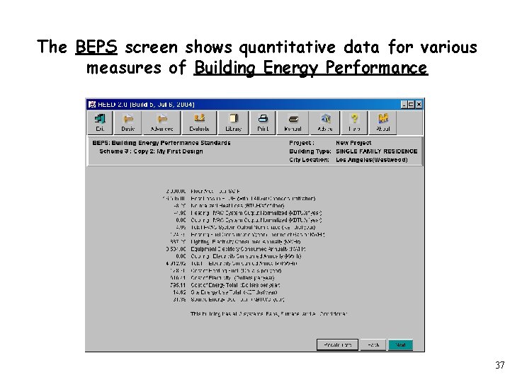 The BEPS screen shows quantitative data for various measures of Building Energy Performance 37
