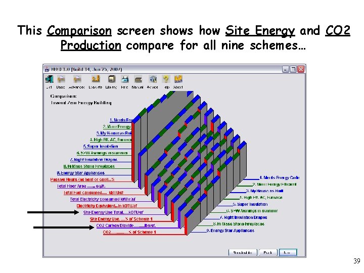 This Comparison screen shows how Site Energy and CO 2 Production compare for all