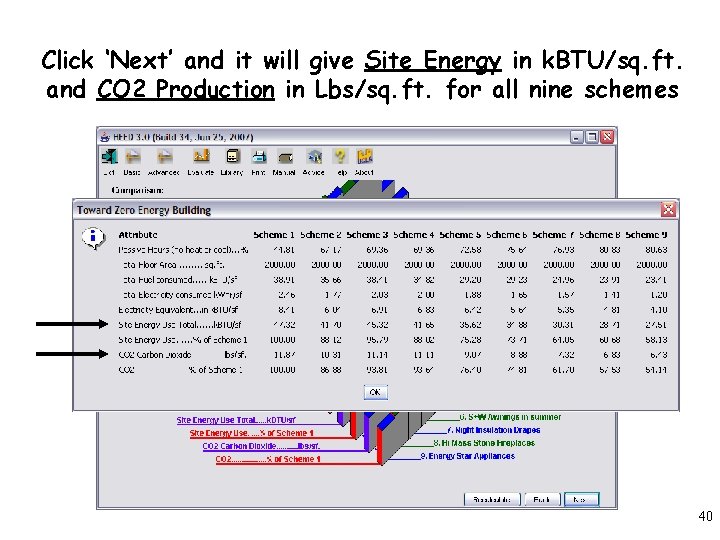 Click ‘Next’ and it will give Site Energy in k. BTU/sq. ft. and CO