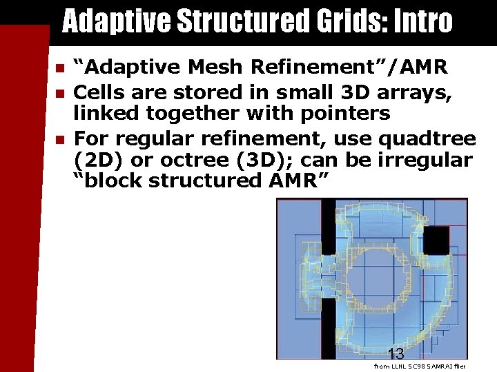 Adaptive Structured Grids: Intro “Adaptive Mesh Refinement”/AMR Cells are stored in small 3 D