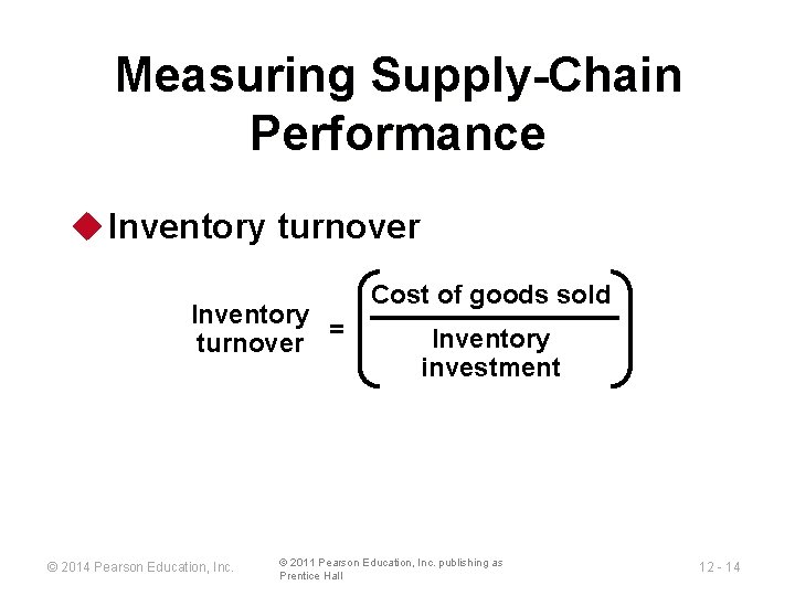 Measuring Supply-Chain Performance u Inventory turnover = © 2014 Pearson Education, Inc. Cost of