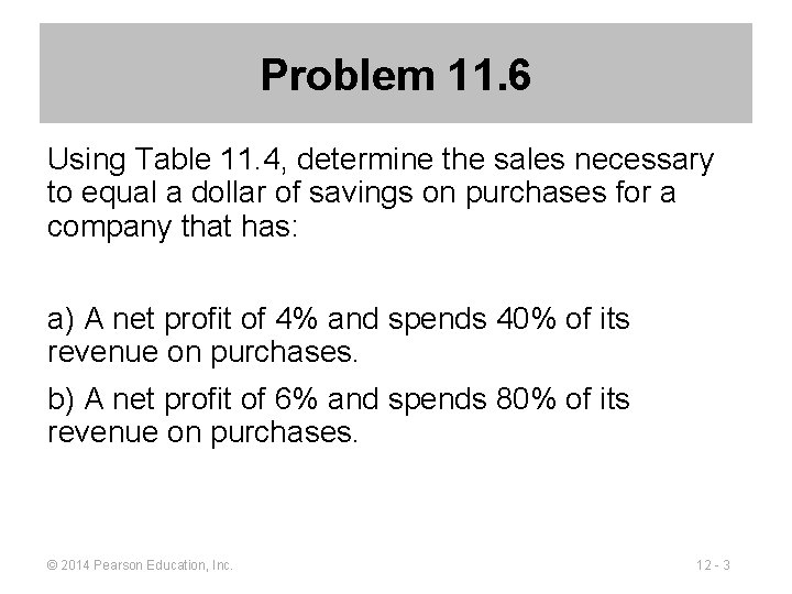 Problem 11. 6 Using Table 11. 4, determine the sales necessary to equal a