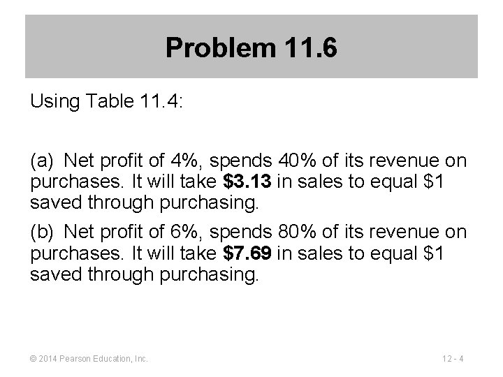 Problem 11. 6 Using Table 11. 4: (a) Net profit of 4%, spends 40% of