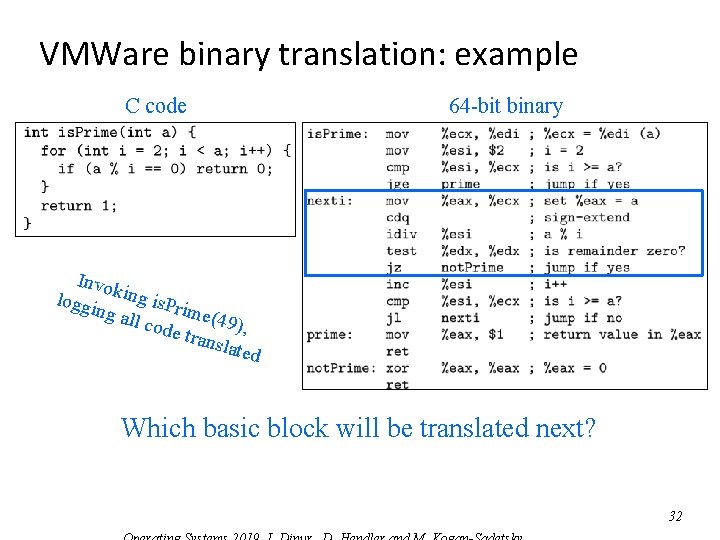 VMWare binary translation: example C code 64 -bit binary Invo loggi king is. Pr