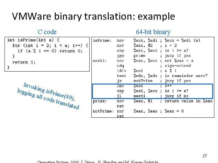 VMWare binary translation: example C code 64 -bit binary Invo loggi king is. Pr