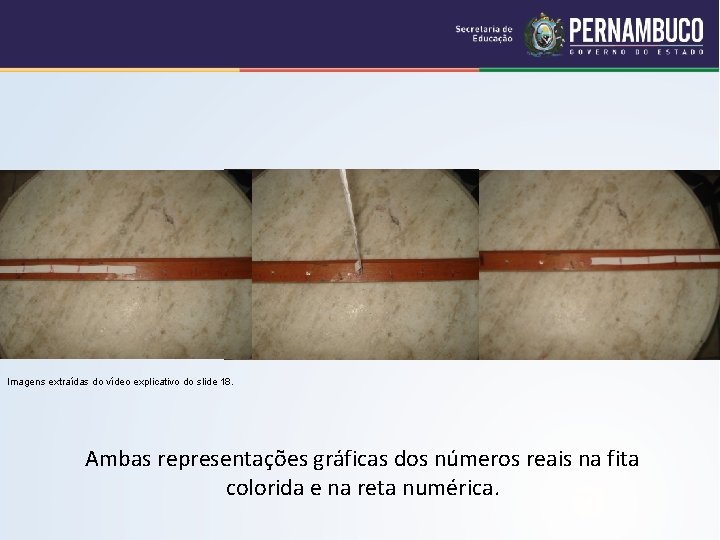 Imagens extraídas do vídeo explicativo do slide 18. Ambas representações gráficas dos números reais