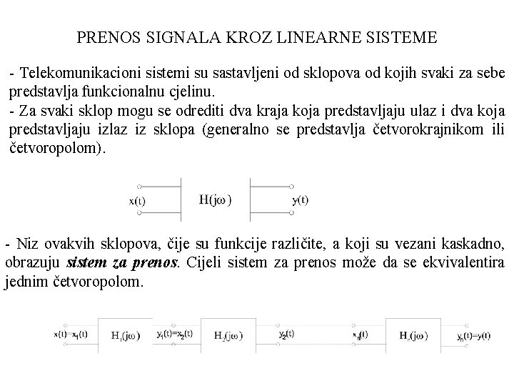 PRENOS SIGNALA KROZ LINEARNE SISTEME - Telekomunikacioni sistemi su sastavljeni od sklopova od kojih