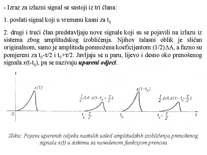 - Izraz za izlazni signal se sastoji iz tri člana: 1. poslati signal koji