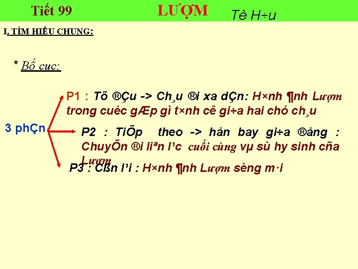 Tiết 99 LƯỢM Tè H÷u I. TÌM HIỂU CHUNG: * Bố cục: P 1