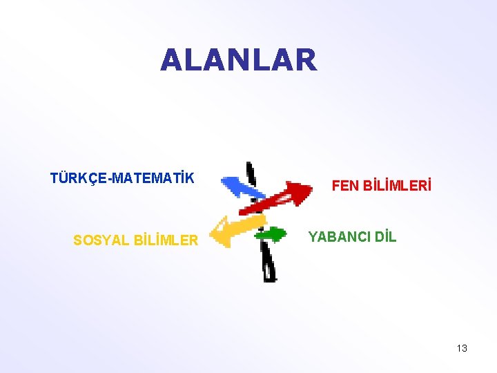 ALANLAR TÜRKÇE-MATEMATİK SOSYAL BİLİMLER FEN BİLİMLERİ YABANCI DİL 13 