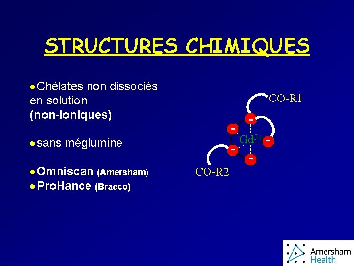 STRUCTURES CHIMIQUES · Chélates non dissociés en solution (non-ioniques) CO-R 1 - · sans