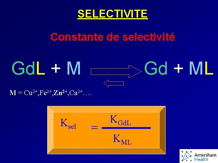 SELECTIVITE Constante de selectivité Gd + ML Gd. L + M M = Cu
