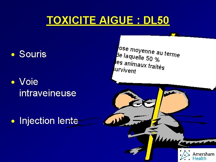 TOXICITE AIGUE : DL 50 · Souris · Voie intraveineuse · Injection lente Dose