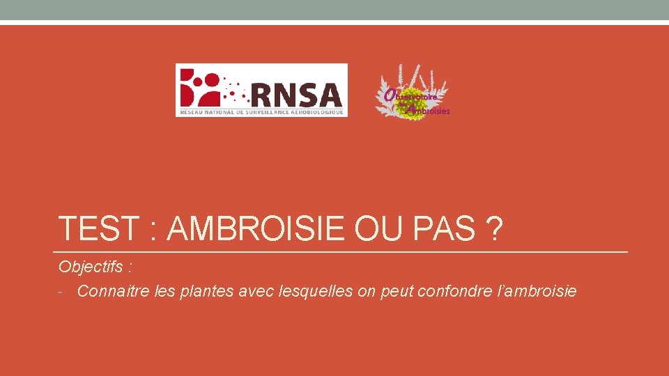 TEST : AMBROISIE OU PAS ? Objectifs : - Connaitre les plantes avec lesquelles