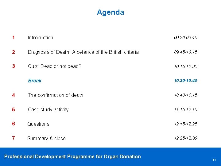 Agenda 1 Introduction 09. 30 -09. 45 2 Diagnosis of Death: A defence of