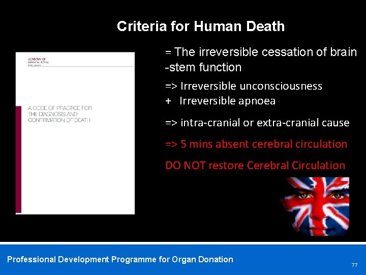 Criteria for Human Death = The irreversible cessation of brain -stem function => Irreversible