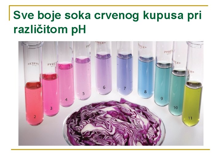 Sve boje soka crvenog kupusa pri različitom p. H 