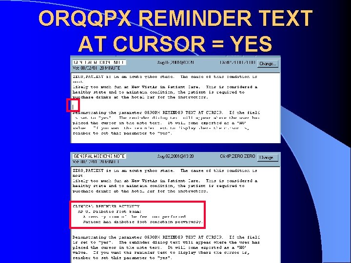 ORQQPX REMINDER TEXT AT CURSOR = YES 