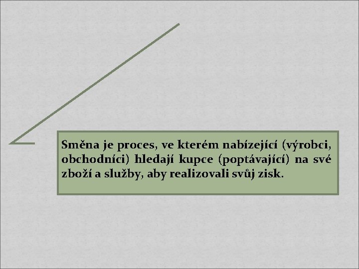 Směna je proces, ve kterém nabízející (výrobci, obchodníci) hledají kupce (poptávající) na své zboží