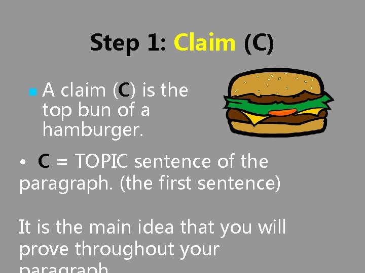 Step 1: Claim (C) n A claim (C) is the top bun of a