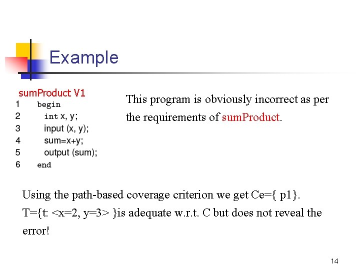 Example sum. Product V 1 This program is obviously incorrect as per the requirements