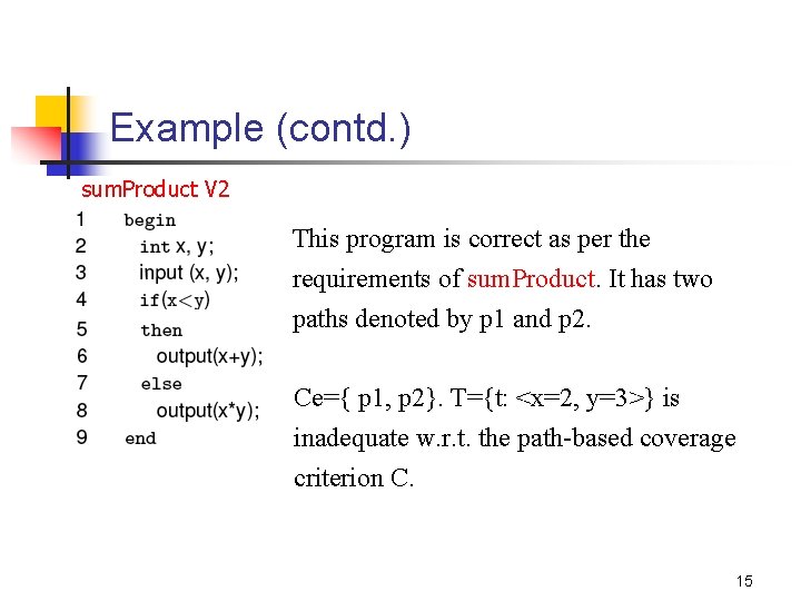 Example (contd. ) sum. Product V 2 This program is correct as per the