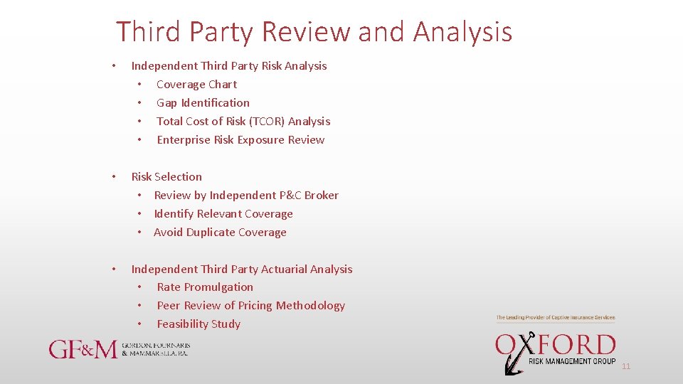 Third Party Review and Analysis • Independent Third Party Risk Analysis • Coverage Chart