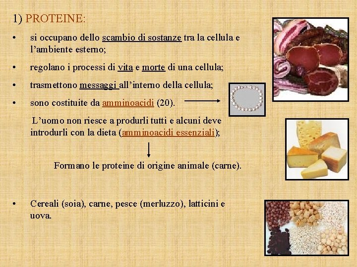 1) PROTEINE: • si occupano dello scambio di sostanze tra la cellula e l’ambiente