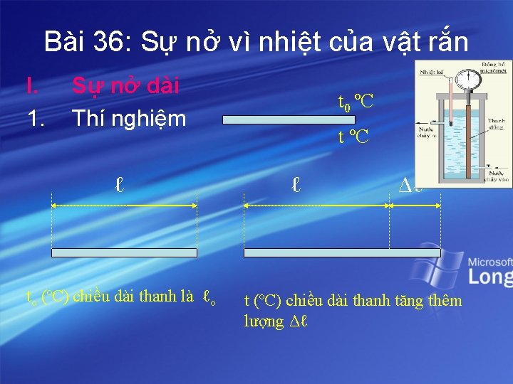 Bài 36: Sự nở vì nhiệt của vật rắn I. 1. Sự nở dài