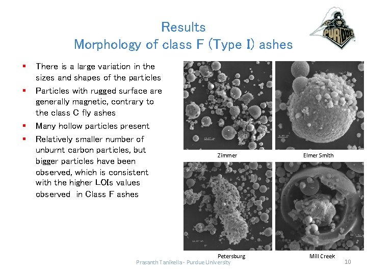 Results Morphology of class F (Type I) ashes § § There is a large