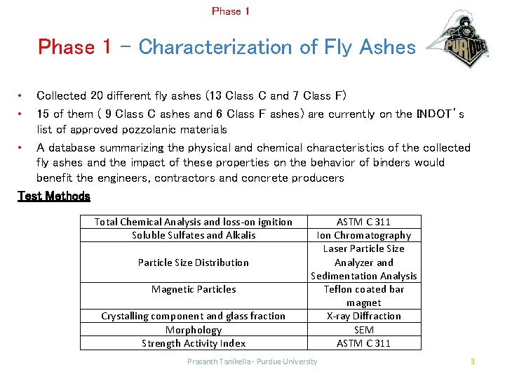 Phase 1 – Characterization of Fly Ashes Collected 20 different fly ashes (13 Class