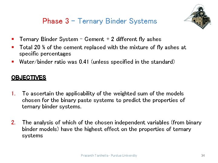 Phase 3 – Ternary Binder Systems § Ternary Binder System – Cement + 2
