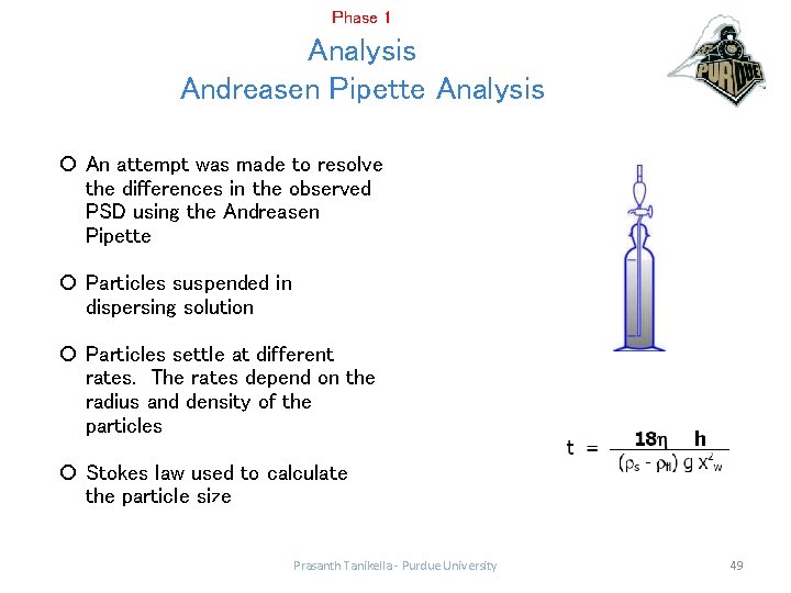Phase 1 Analysis Andreasen Pipette Analysis An attempt was made to resolve the differences