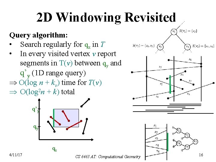 2 D Windowing Revisited Query algorithm: • Search regularly for qx in T •