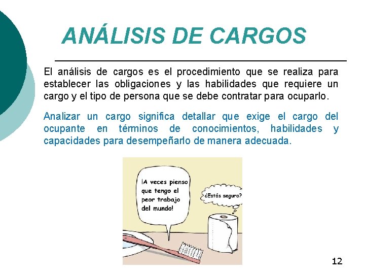 ANÁLISIS DE CARGOS El análisis de cargos es el procedimiento que se realiza para