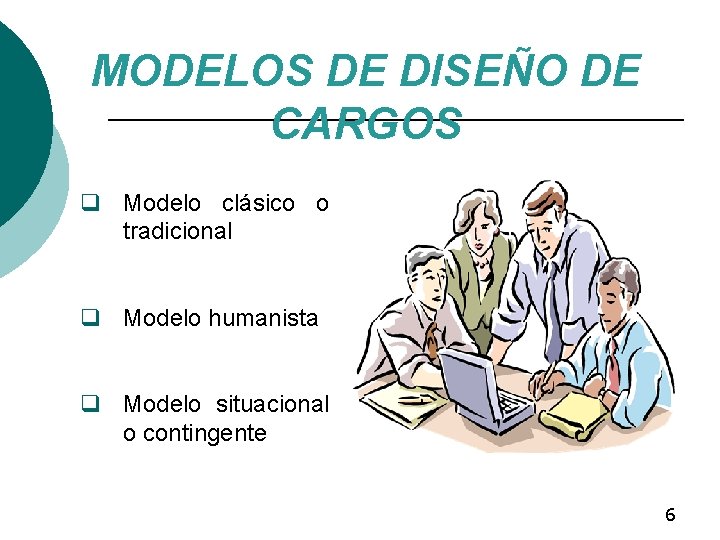 MODELOS DE DISEÑO DE CARGOS q Modelo clásico o tradicional q Modelo humanista q