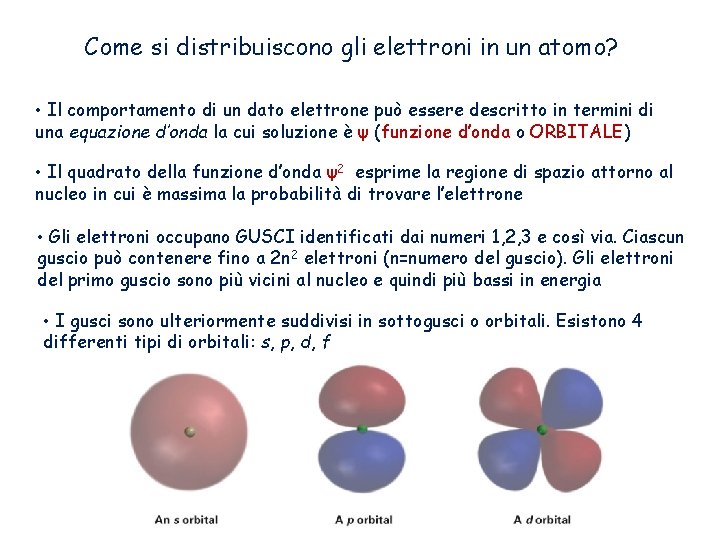 Come si distribuiscono gli elettroni in un atomo? • Il comportamento di un dato