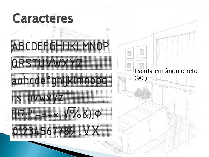 Caracteres Escrita em ângulo reto (90°) 