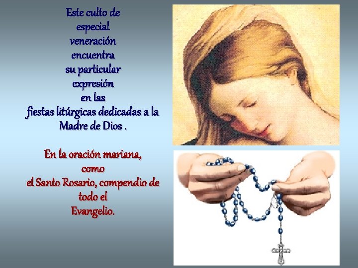 Este culto de especial veneración encuentra su particular expresión en las fiestas litúrgicas dedicadas