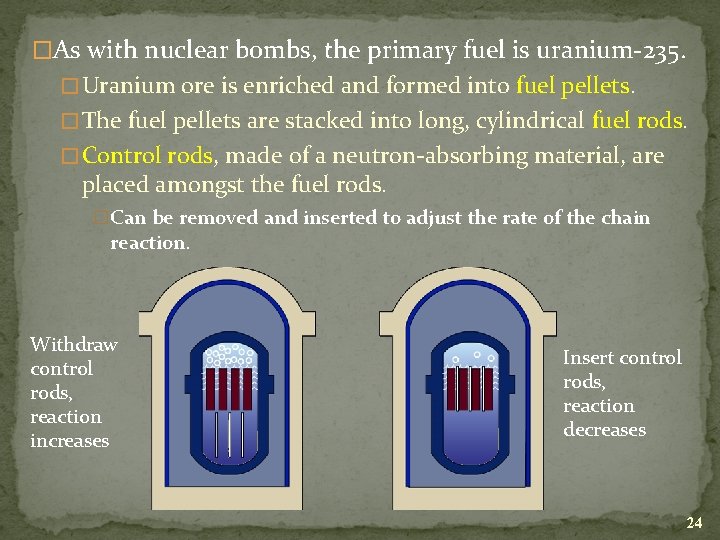 �As with nuclear bombs, the primary fuel is uranium-235. � Uranium ore is enriched