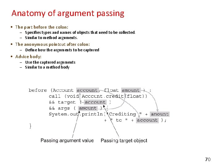 Anatomy of argument passing • The part before the colon: – Specifies types and