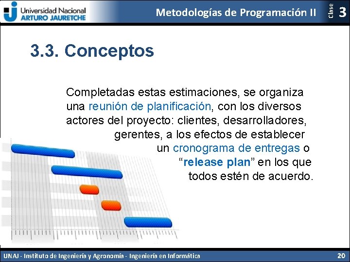 Clase Metodologías de Programación II 3 3. 3. Conceptos Completadas estimaciones, se organiza una