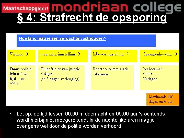 § 4: Strafrecht de opsporing • Let op: de tijd tussen 00. 00 middernacht