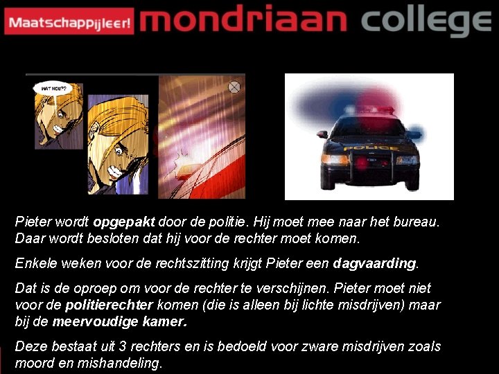 Pieter wordt opgepakt door de politie. Hij moet mee naar het bureau. Daar wordt