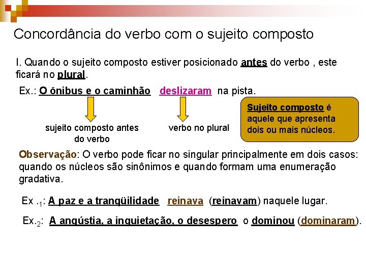 Concordância do verbo com o sujeito composto I. Quando o sujeito composto estiver posicionado