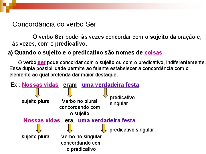 Concordância do verbo Ser O verbo Ser pode, às vezes concordar com o sujeito