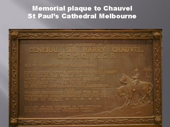 Memorial plaque to Chauvel St Paul’s Cathedral Melbourne 